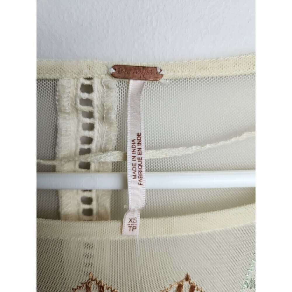 Free People OB651125 La Cienga Embroidered Tiered Ruffle Blouse Almond Sz XS NWT - Picture 5 of 9